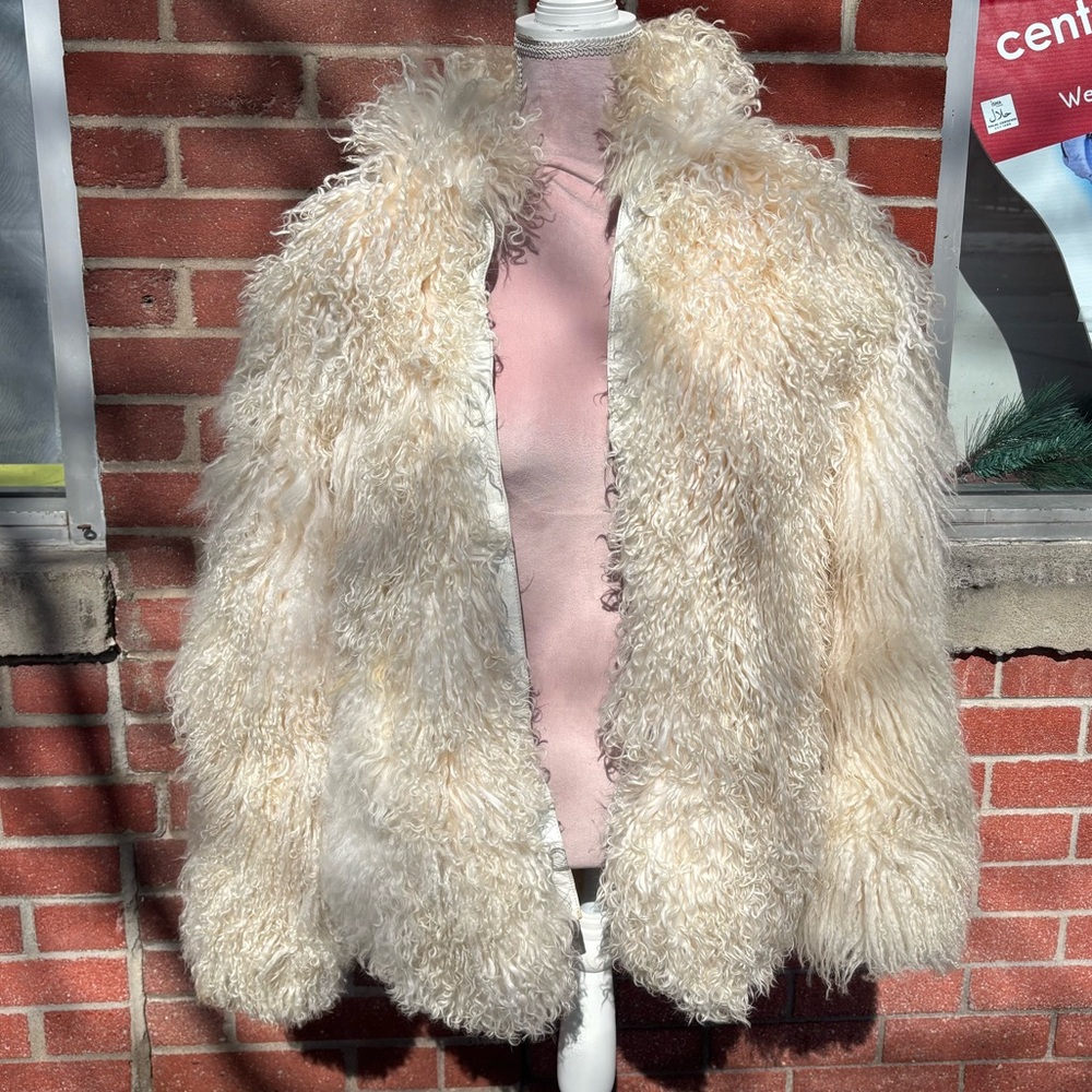 Fluffy Cream Real Fur Coat